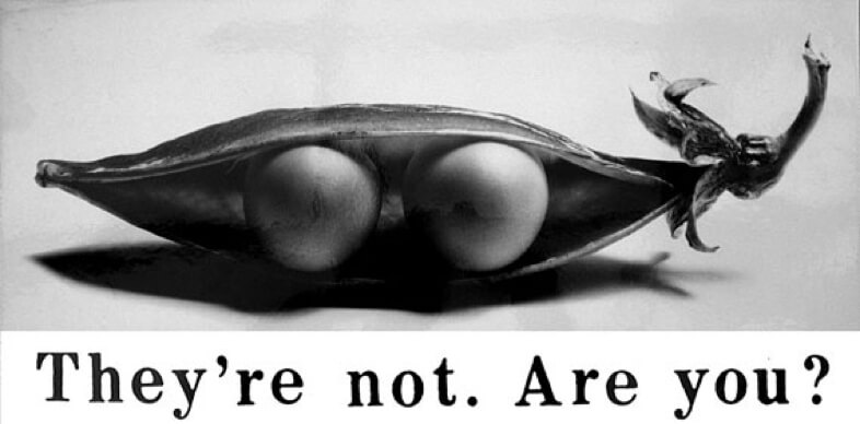 Two peas in a pod and the caption: They're not. Are you?